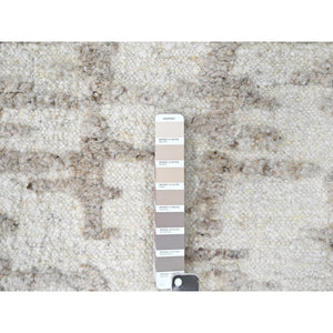 2'7"x9'10" Parchment White, Hand Knotted, Minimalist Swedish Design, 100% Wool, Runner, Oriental Rug FWR62124