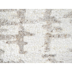 2'7"x9'10" Parchment White, Hand Knotted, Minimalist Swedish Design, 100% Wool, Runner, Oriental Rug FWR62124