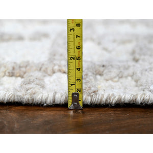 2'7"x9'10" Parchment White, Hand Knotted, Minimalist Swedish Design, 100% Wool, Runner, Oriental Rug FWR62124