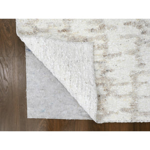 2'6"x8' Alabaster White, Minimalist Swedish Design, Hand Knotted, Organic Wool, Runner, Oriental Rug FWR62142