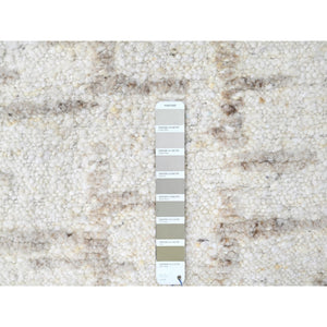 2'6"x8' Alabaster White, Minimalist Swedish Design, Hand Knotted, Organic Wool, Runner, Oriental Rug FWR62142