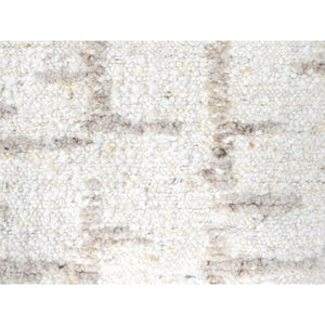 2'6"x8' Alabaster White, Minimalist Swedish Design, Hand Knotted, Organic Wool, Runner, Oriental Rug FWR62142