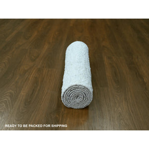 2'6"x8' Alabaster White, Minimalist Swedish Design, Hand Knotted, Organic Wool, Runner, Oriental Rug FWR62142
