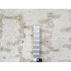 2'6"x11'10" Lace White, Minimalist Swedish Design, Hand Knotted, 100% Wool, Runner, Oriental Rug FWR62148