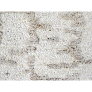 2'6"x11'10" Lace White, Minimalist Swedish Design, Hand Knotted, 100% Wool, Runner, Oriental Rug FWR62148