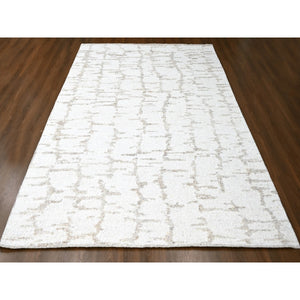 9'3"x12'2" Bone White, Minimalist Swedish Design, Hand Knotted, 100% Wool, Oriental Rug FWR62166
