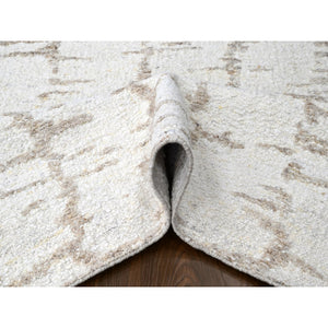 9'3"x12'2" Bone White, Minimalist Swedish Design, Hand Knotted, 100% Wool, Oriental Rug FWR62166