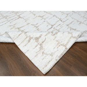 9'3"x12'2" Bone White, Minimalist Swedish Design, Hand Knotted, 100% Wool, Oriental Rug FWR62166
