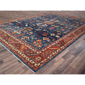 10'x13'10" Imperial Blue, Aryana Collection, Heriz All Over Design, Vegetable Dyes, Soft Pile, High Mountain Wool, Hand Knotted, Densely Woven, Oriental Rug FWR6228