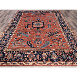 8'1"x10' Terracotta Red, Aryana Collection, Antique Heriz Design, Vegetable Dyes, Hand Knotted, Soft Pile, High Mountain Wool, Densely Woven, Oriental Rug FWR6264