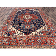 Load image into Gallery viewer, 9&#39;2&quot;x12&#39;8&quot; Midnight Blue, Aryana Grade, Serapi Heriz with Flower Medallion Design, Vegetable Dyes, Hand Knotted, High Mountain Wool, Soft Pile, Densely Woven, Oriental Rug FWR6282