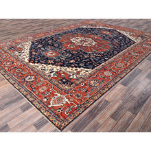 Load image into Gallery viewer, 9&#39;2&quot;x12&#39;8&quot; Midnight Blue, Aryana Grade, Serapi Heriz with Flower Medallion Design, Vegetable Dyes, Hand Knotted, High Mountain Wool, Soft Pile, Densely Woven, Oriental Rug FWR6282