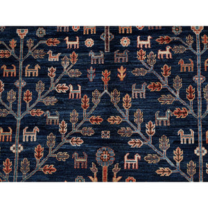 9'2"x12'1" Midnight Blue, Willow and Cypress Tree All Over Antique Persian Design, Small Animal Figurines, Vegetable Dyes, High Mountain Wool, Hand Knotted, Soft Pile, Densely Woven, Oriental Rug FWR6288