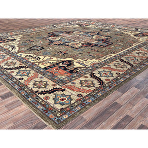 12'4"x14'4" Dune Brown, Aryana Collection, Serapi Heriz With Large Medallion Design, Vegetable Dyes, Soft Pile, High Mountain Wool, Hand Knotted, Densely Woven, Oversized, Oriental Rug FWR6294