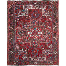 Load image into Gallery viewer, 9&#39;3&quot;x11&#39;8&quot; Currant Red, Semi Antique Persian Heriz Tribal Design, Lustrous Wool, Distressed, Hand Knotted Abrash, Sheared Low, Evenly Worn Oriental Rug Sh104 FWR624
