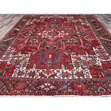Load image into Gallery viewer, 9&#39;3&quot;x11&#39;8&quot; Currant Red, Semi Antique Persian Heriz Tribal Design, Lustrous Wool, Distressed, Hand Knotted Abrash, Sheared Low, Evenly Worn Oriental Rug Sh104 FWR624