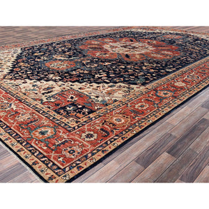 12'x18'9" Midnight Blue, Aryana Grade, Serapi Heriz With Flower Medallion Design, Vegetable Dyes, Soft Pile, High Mountain Wool, Hand Knotted, Densely Woven, Oversized, Oriental Rug FWR6318