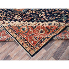 Load image into Gallery viewer, 12&#39;x18&#39;9&quot; Midnight Blue, Aryana Grade, Serapi Heriz With Flower Medallion Design, Vegetable Dyes, Soft Pile, High Mountain Wool, Hand Knotted, Densely Woven, Oversized, Oriental Rug FWR6318