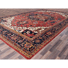 Load image into Gallery viewer, 11&#39;10&quot;x17&#39;7&quot; Coral Red, Aryana Collection, Serapi Heriz With Large Medallion Design, Vegetable Dyes, Soft Pile, High Mountain Wool, Hand Knotted, Densely Woven, Oversized, Oriental Rug FWR6324