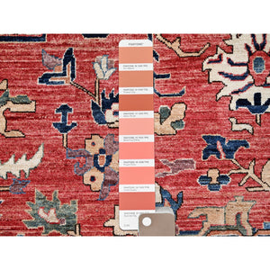 11'10"x17'7" Coral Red, Aryana Collection, Serapi Heriz With Large Medallion Design, Vegetable Dyes, Soft Pile, High Mountain Wool, Hand Knotted, Densely Woven, Oversized, Oriental Rug FWR6324
