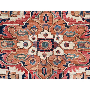 11'10"x17'7" Coral Red, Aryana Collection, Serapi Heriz With Large Medallion Design, Vegetable Dyes, Soft Pile, High Mountain Wool, Hand Knotted, Densely Woven, Oversized, Oriental Rug FWR6324