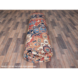 11'10"x17'7" Coral Red, Aryana Collection, Serapi Heriz With Large Medallion Design, Vegetable Dyes, Soft Pile, High Mountain Wool, Hand Knotted, Densely Woven, Oversized, Oriental Rug FWR6324