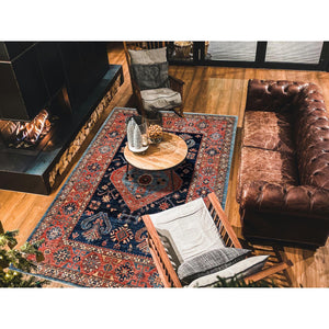6'x8'8" Midnight Blue, Aryana Collection, Bakshaish Design With Geometric Medallion, Vegetable Dyes, Soft Pile, High Mountain Wool, Hand Knotted, Densely Woven, Oriental Rug FWR6330