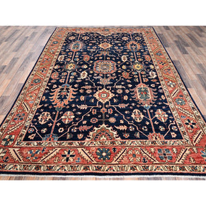6'x9'2" Midnight Blue, Aryana Collection, Heriz All Over Design, Vegetable Dyes, Soft Pile, High Mountain Wool, Hand Knotted, Densely Woven, Oriental Rug FWR6342