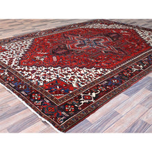 Load image into Gallery viewer, 9&#39;3&quot;x11&#39;8&quot; Watermelon Red, Cleaned, Semi Antique Persian Heriz Design And Geometric Medallions, Great Condition Vibrant Wool, Sides And Ends Professionally Secured, Cropped Thin, Evenly Worn Oriental Rug FWR630