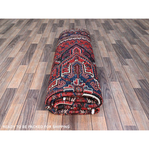 9'3"x11'8" Watermelon Red, Cleaned, Semi Antique Persian Heriz Design And Geometric Medallions, Great Condition Vibrant Wool, Sides And Ends Professionally Secured, Cropped Thin, Evenly Worn Oriental Rug FWR630