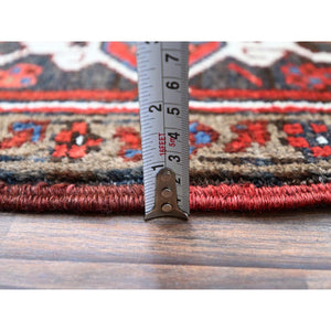 9'3"x11'8" Watermelon Red, Cleaned, Semi Antique Persian Heriz Design And Geometric Medallions, Great Condition Vibrant Wool, Sides And Ends Professionally Secured, Cropped Thin, Evenly Worn Oriental Rug FWR630