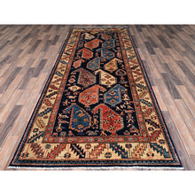 Load image into Gallery viewer, 4&#39;x9&#39;9&quot; Midnight Blue, Northwest Persian With Large Paisley Design, Aryana Collection, Vegetable Dyes, Soft Pile, High Mountain Wool, Hand Knotted, Densely Woven, Extra Wide Runner, Oriental Rug FWR6384