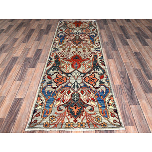 2'6"x8'1" Mirage Gray, Bijar Garus Design, Aryana Collection, Vegetable Dyes, Soft Pile, High Mountain Wool, Hand Knotted, Densely Woven, Runner, Oriental Rug FWR6414