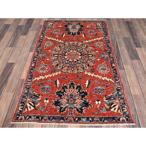 3'1"x5' Summer Fig Red, Northwest Persian Flower Design With Serrated Leafs, Aryana Grade, Vegetable Dyes, Soft Pile, High Mountain Wool, Hand Knotted, Densely Woven, Oriental Rug FWR6474