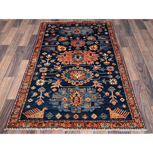 3'x5'1" Midnight Blue, Heriz All Over Design, Aryana Collection, Vegetable Dyes, Soft Pile, Hand Knotted, High Mountain Wool, Densely Woven, Oriental Rug FWR6492