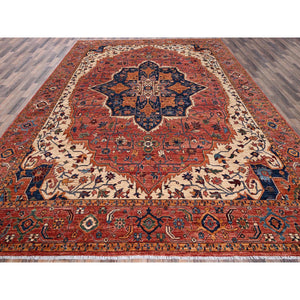 10'2"x13'8" Coral Red, Serapi Heriz With Large Medallion Design, Aryana Collection, Vegetable Dyes, Soft Pile, High Mountain Wool, Hand Knotted, Densely Woven, Oriental Rug FWR6564