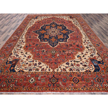 Load image into Gallery viewer, 10&#39;2&quot;x13&#39;8&quot; Coral Red, Serapi Heriz With Large Medallion Design, Aryana Collection, Vegetable Dyes, Soft Pile, High Mountain Wool, Hand Knotted, Densely Woven, Oriental Rug FWR6564