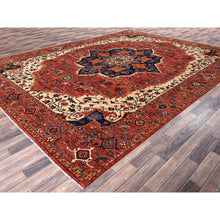 Load image into Gallery viewer, 10&#39;2&quot;x13&#39;8&quot; Coral Red, Serapi Heriz With Large Medallion Design, Aryana Collection, Vegetable Dyes, Soft Pile, High Mountain Wool, Hand Knotted, Densely Woven, Oriental Rug FWR6564