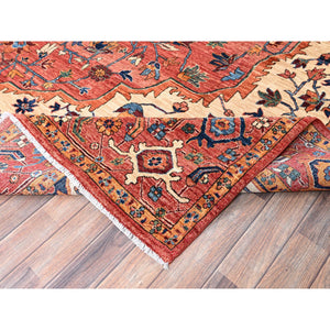 10'2"x13'8" Coral Red, Serapi Heriz With Large Medallion Design, Aryana Collection, Vegetable Dyes, Soft Pile, High Mountain Wool, Hand Knotted, Densely Woven, Oriental Rug FWR6564