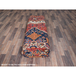 10'2"x13'8" Coral Red, Serapi Heriz With Large Medallion Design, Aryana Collection, Vegetable Dyes, Soft Pile, High Mountain Wool, Hand Knotted, Densely Woven, Oriental Rug FWR6564