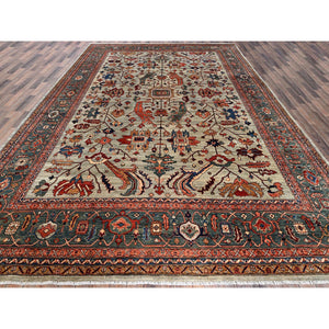 10'4"x14' Light Green, Heriz All Over Design, Aryana Collection, Vegetable Dyes, Soft Pile, Hand Knotted, High Mountain Wool, Densely Woven, Oriental Rug FWR6582