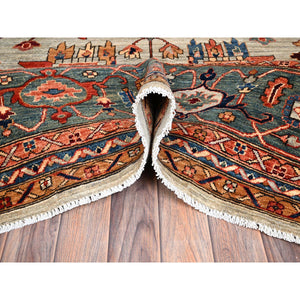 10'4"x14' Light Green, Heriz All Over Design, Aryana Collection, Vegetable Dyes, Soft Pile, Hand Knotted, High Mountain Wool, Densely Woven, Oriental Rug FWR6582