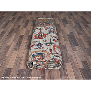 10'4"x14' Light Green, Heriz All Over Design, Aryana Collection, Vegetable Dyes, Soft Pile, Hand Knotted, High Mountain Wool, Densely Woven, Oriental Rug FWR6582