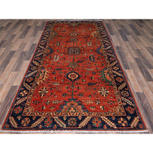 Load image into Gallery viewer, 4&#39;2&quot;x8&#39;4&quot; Summer Fig Red, Heriz All Over Design, Aryana Collection, Vegetable Dyes, High Mountain Wool, Hand Knotted, Soft Pile, Densely Woven, Wide Runner, Oriental Rug FWR6624