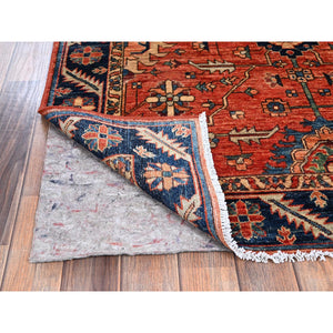 4'2"x8'4" Summer Fig Red, Heriz All Over Design, Aryana Collection, Vegetable Dyes, High Mountain Wool, Hand Knotted, Soft Pile, Densely Woven, Wide Runner, Oriental Rug FWR6624