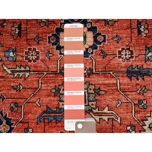 4'2"x8'4" Summer Fig Red, Heriz All Over Design, Aryana Collection, Vegetable Dyes, High Mountain Wool, Hand Knotted, Soft Pile, Densely Woven, Wide Runner, Oriental Rug FWR6624