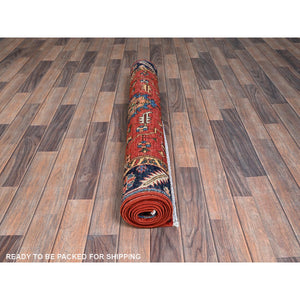 4'2"x8'4" Summer Fig Red, Heriz All Over Design, Aryana Collection, Vegetable Dyes, High Mountain Wool, Hand Knotted, Soft Pile, Densely Woven, Wide Runner, Oriental Rug FWR6624
