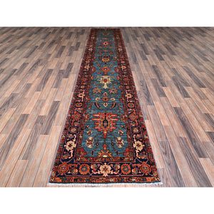2'9"x12'10" Imperial Blue, Heriz All Over Design, Aryana Grade, Vegetable Dyes, High Mountain Wool, Hand Knotted, Soft Pile, Densely Woven, Runner, Oriental Rug FWR6636