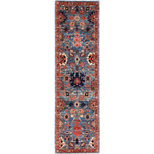 Load image into Gallery viewer, 2&#39;9&quot;x9&#39;9&quot; Imperial Blue, Heriz All Over Design, Aryana Collection, Vegetable Dyes, Soft Pile, High Mountain Wool, Hand Knotted, Densely Woven, Runner, Oriental Rug FWR6648
