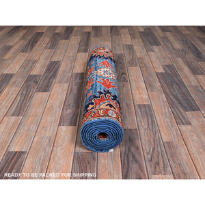 2'9"x9'9" Imperial Blue, Heriz All Over Design, Aryana Collection, Vegetable Dyes, Soft Pile, High Mountain Wool, Hand Knotted, Densely Woven, Runner, Oriental Rug FWR6648